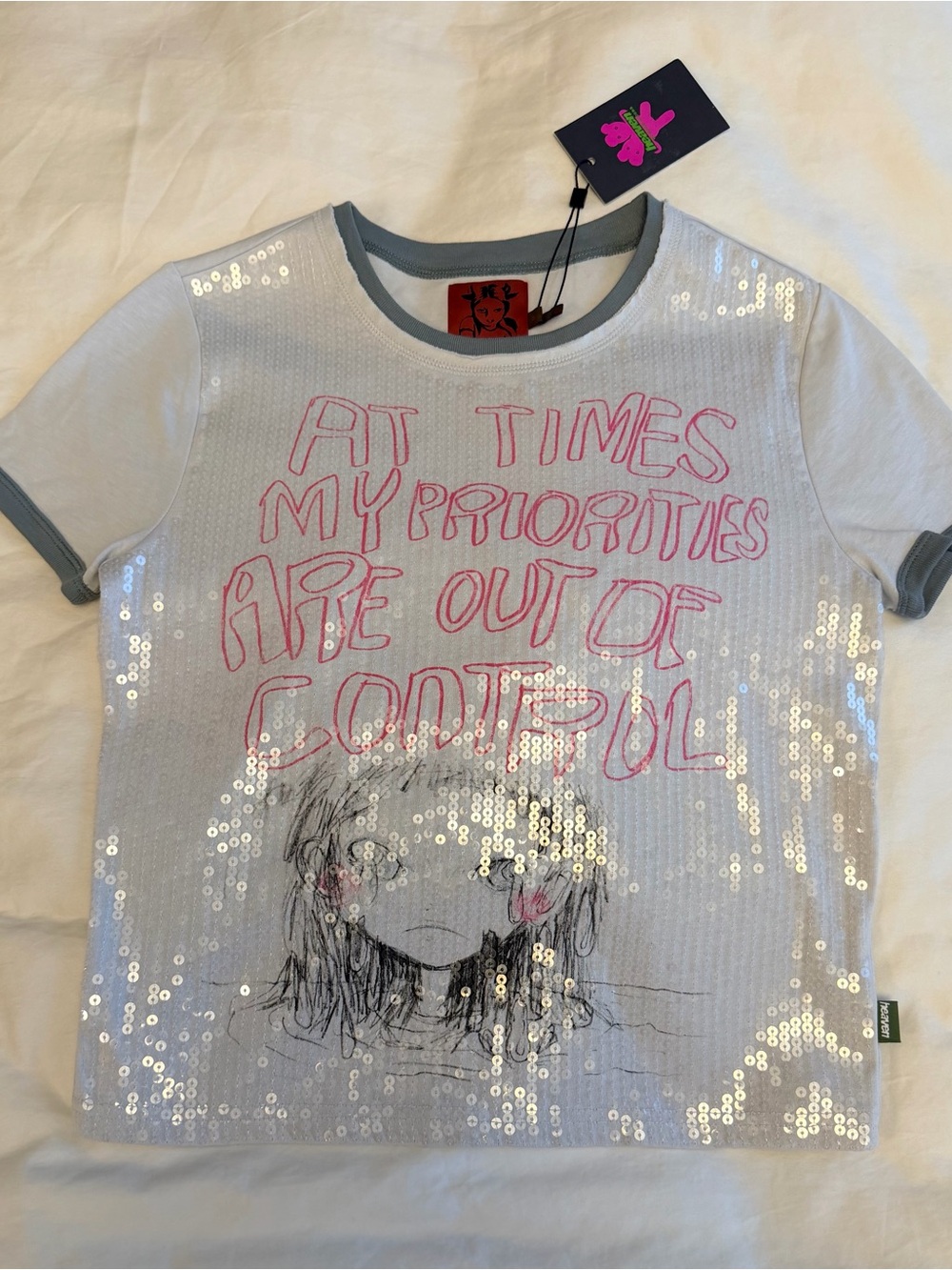 Heaven by Marc Jacobs Dove Grey Sequin Graphic Tee
